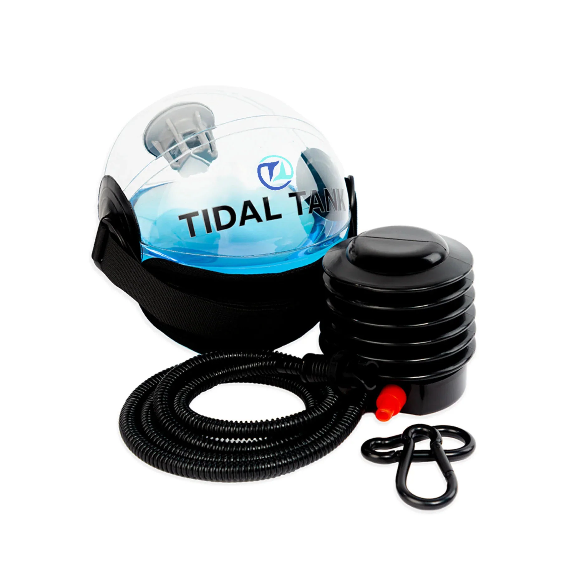 Tidal Tank Hydro Ball with elastic bands attached via carabiners